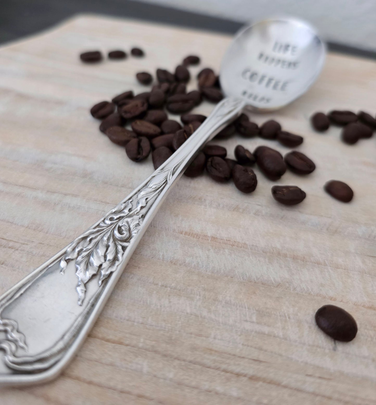 Life Happens Coffee Helps - Vintage Personalized Stamped Spoon | Wandering Tulips