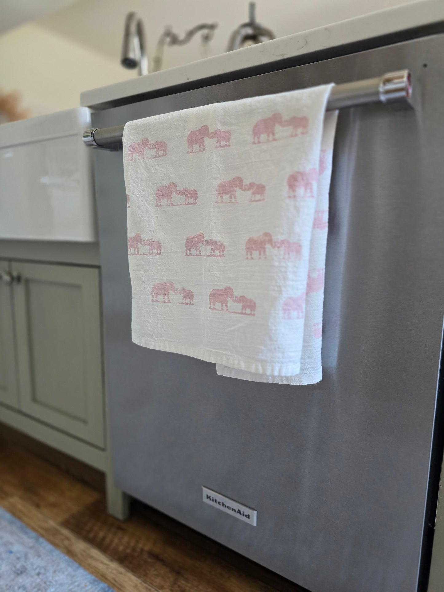 Elephant Tea Towel - Hand Painted Original Towel | Wandering Tulips