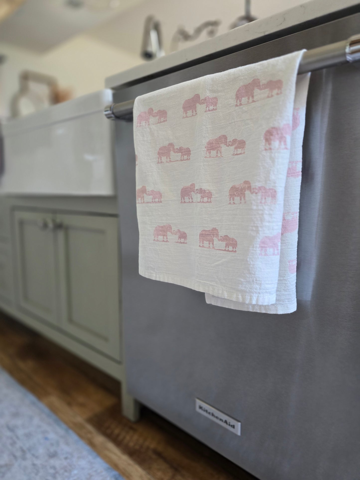 Elephant Tea Towel - Hand Painted Original Towel | Wandering Tulips