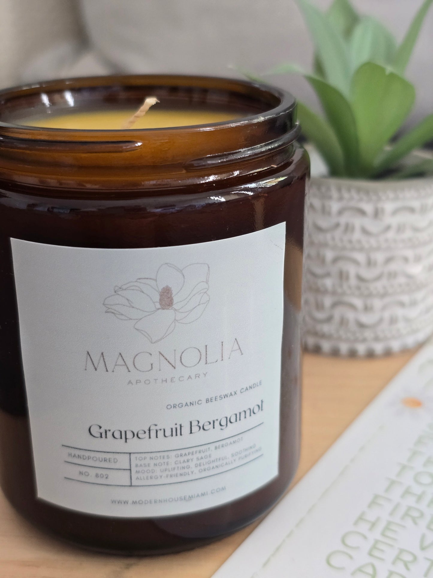 Grapefruit Bergamot Organic Beeswax Candle - Toxic Free | Wandering Tulips