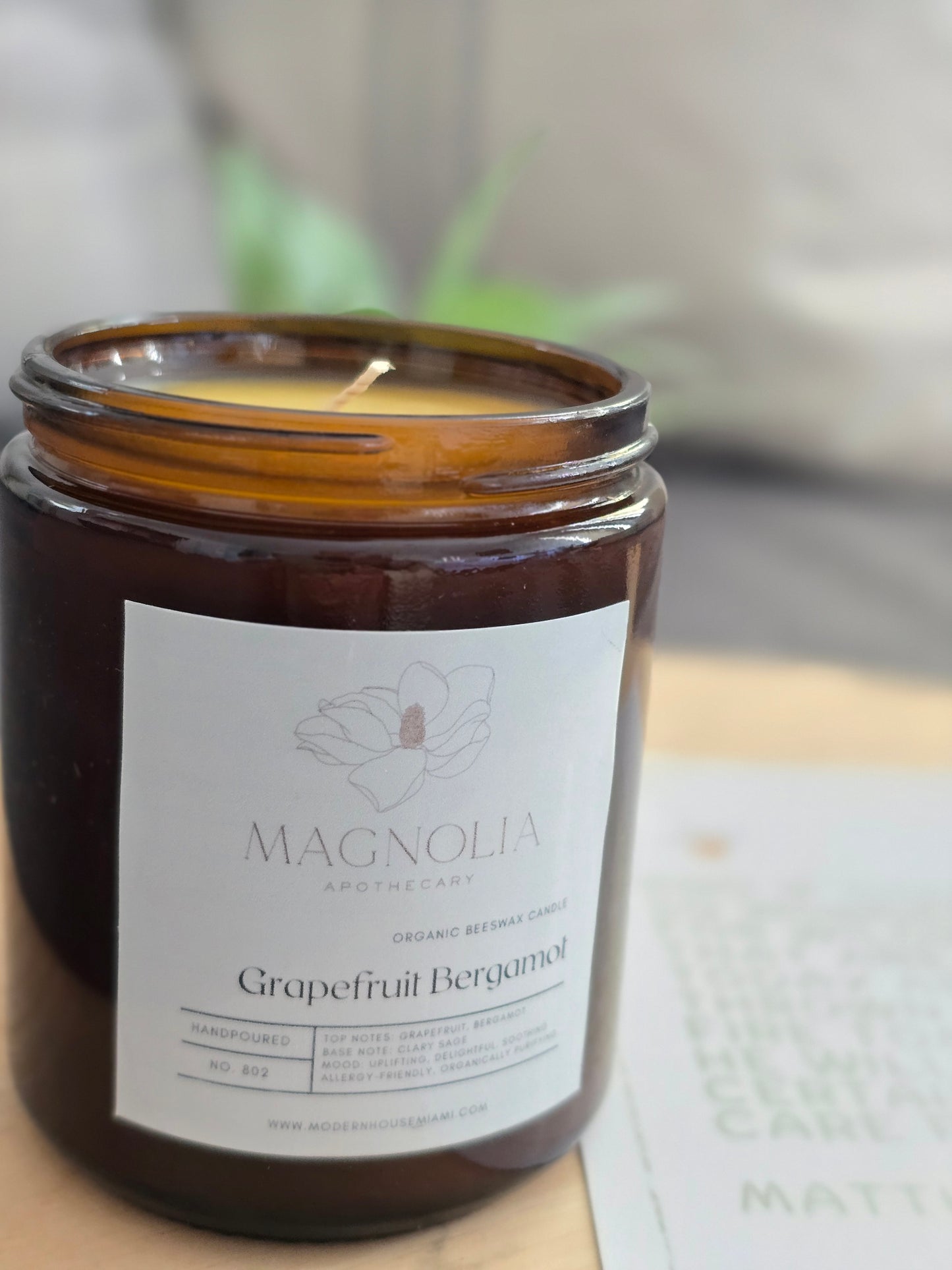 Grapefruit Bergamot Organic Beeswax Candle - Toxic Free | Wandering Tulips
