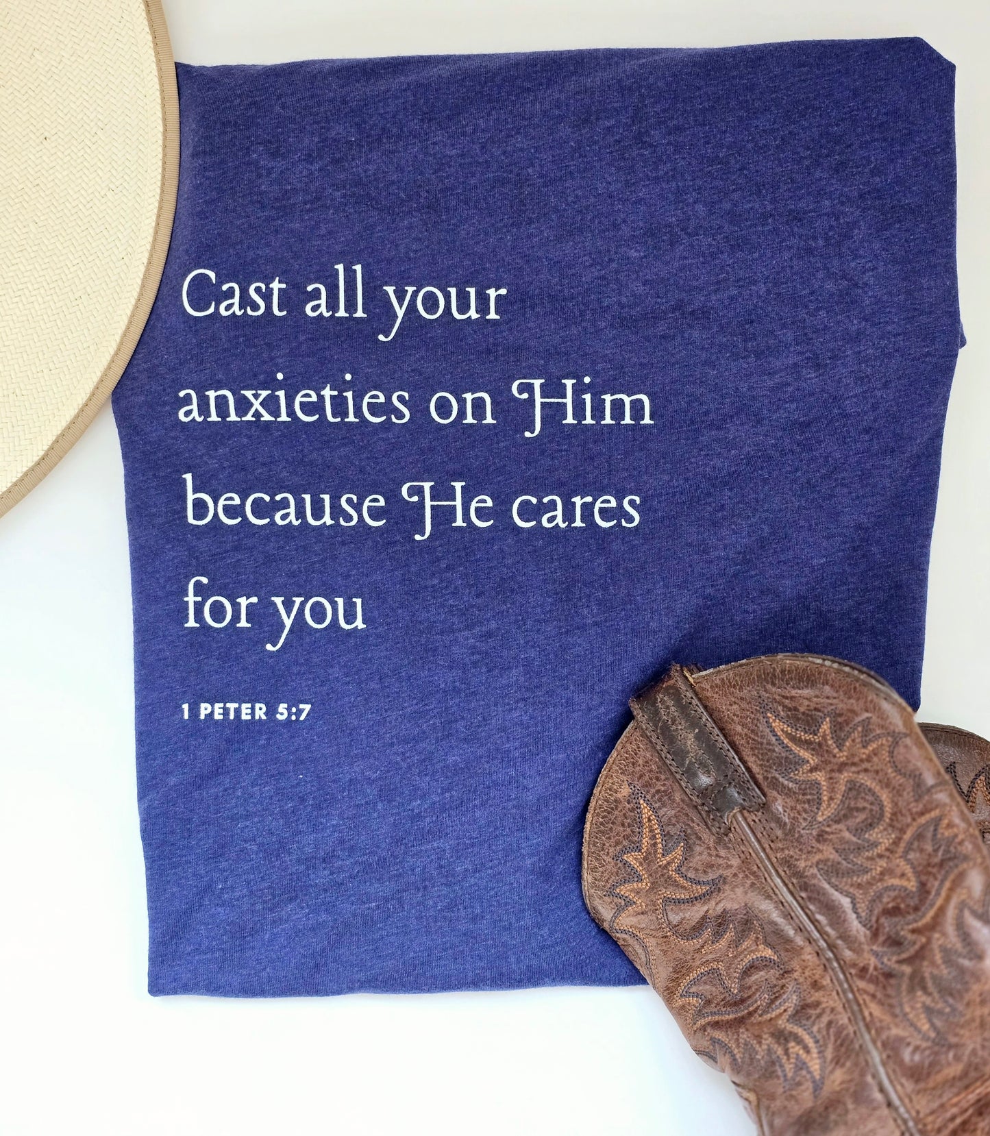 Cast All Your Anxieties 1 Peter 5:7 Short Sleeve T-Shirt | Wandering Tulips