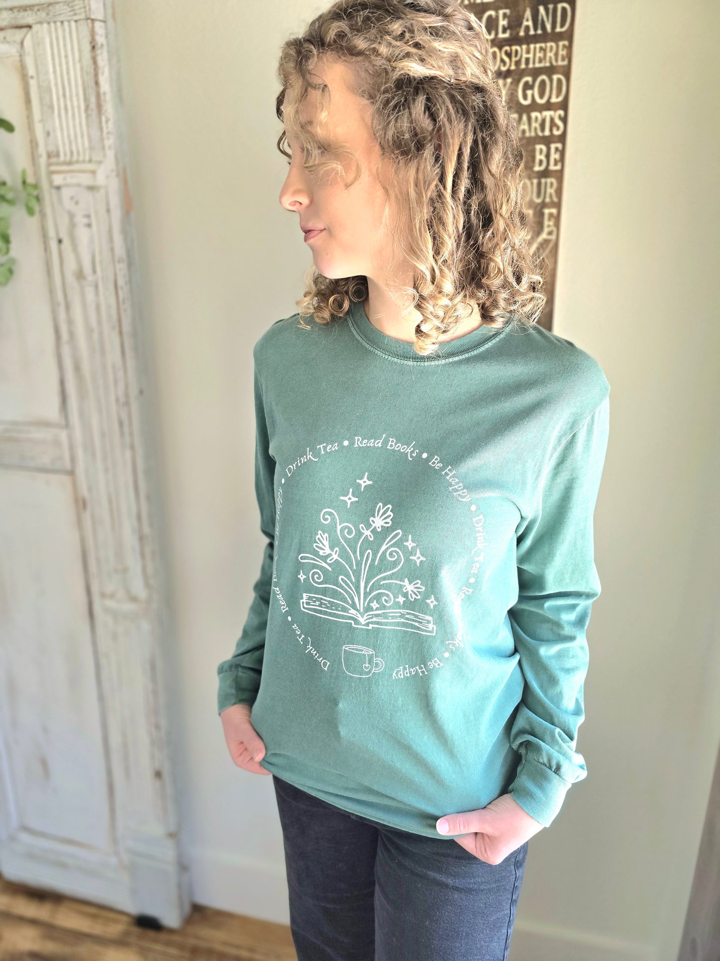 Drink Tea Read Books Be Happy Long Sleeve T-Shirt | Wandering Tulips