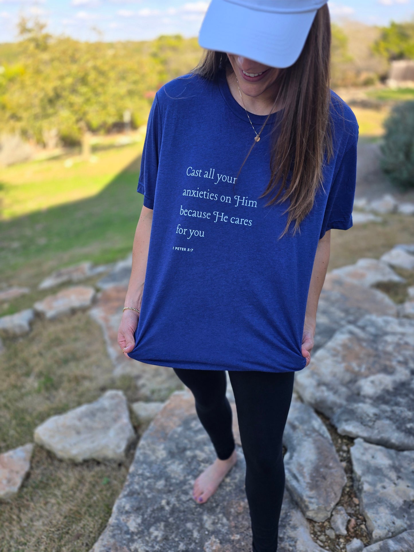 Cast All Your Anxieties 1 Peter 5:7 Short Sleeve T-Shirt | Wandering Tulips