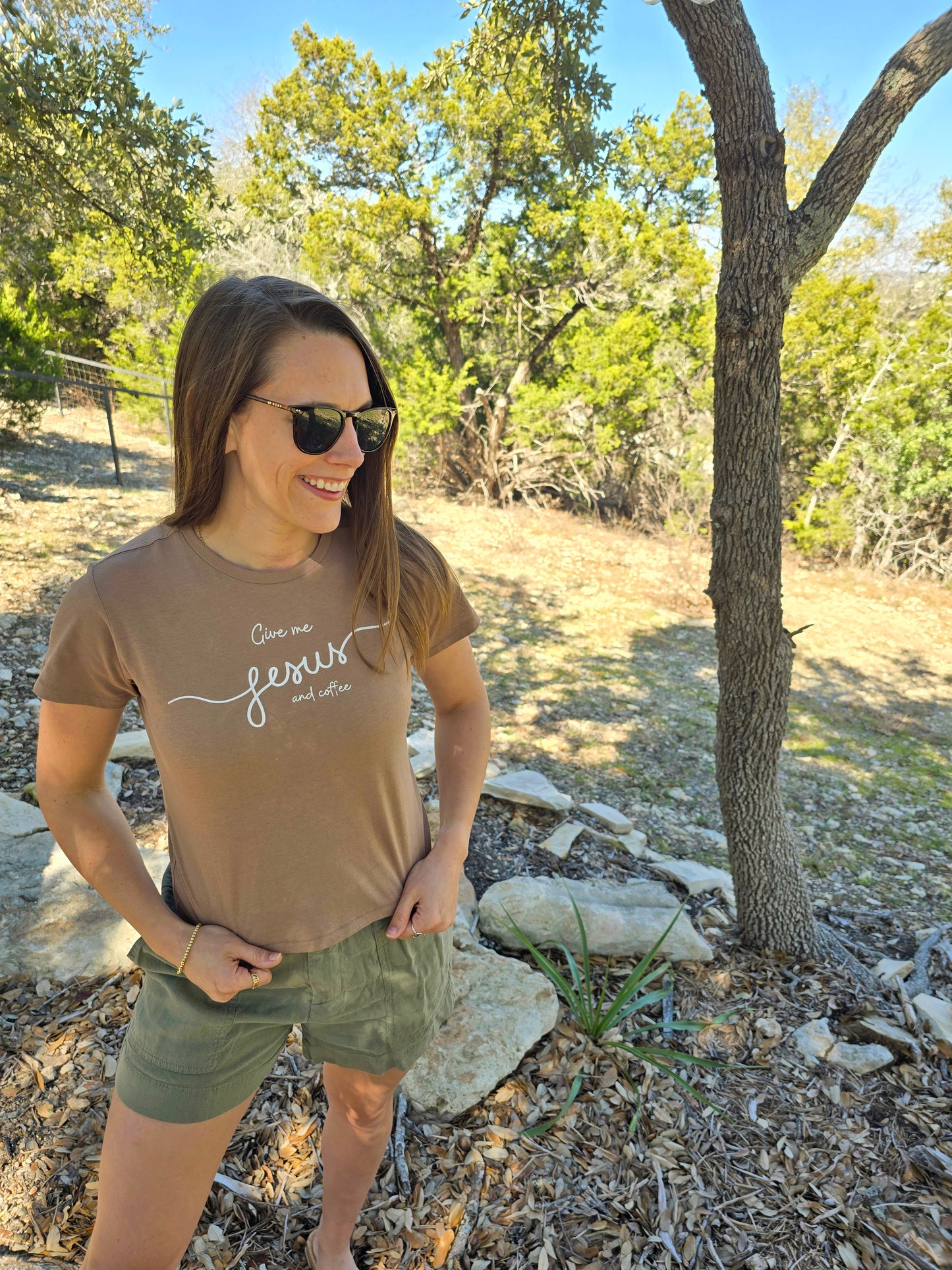 Give Me Jesus And Coffee Women’s High-Waisted T-Shirt | Wandering Tulips