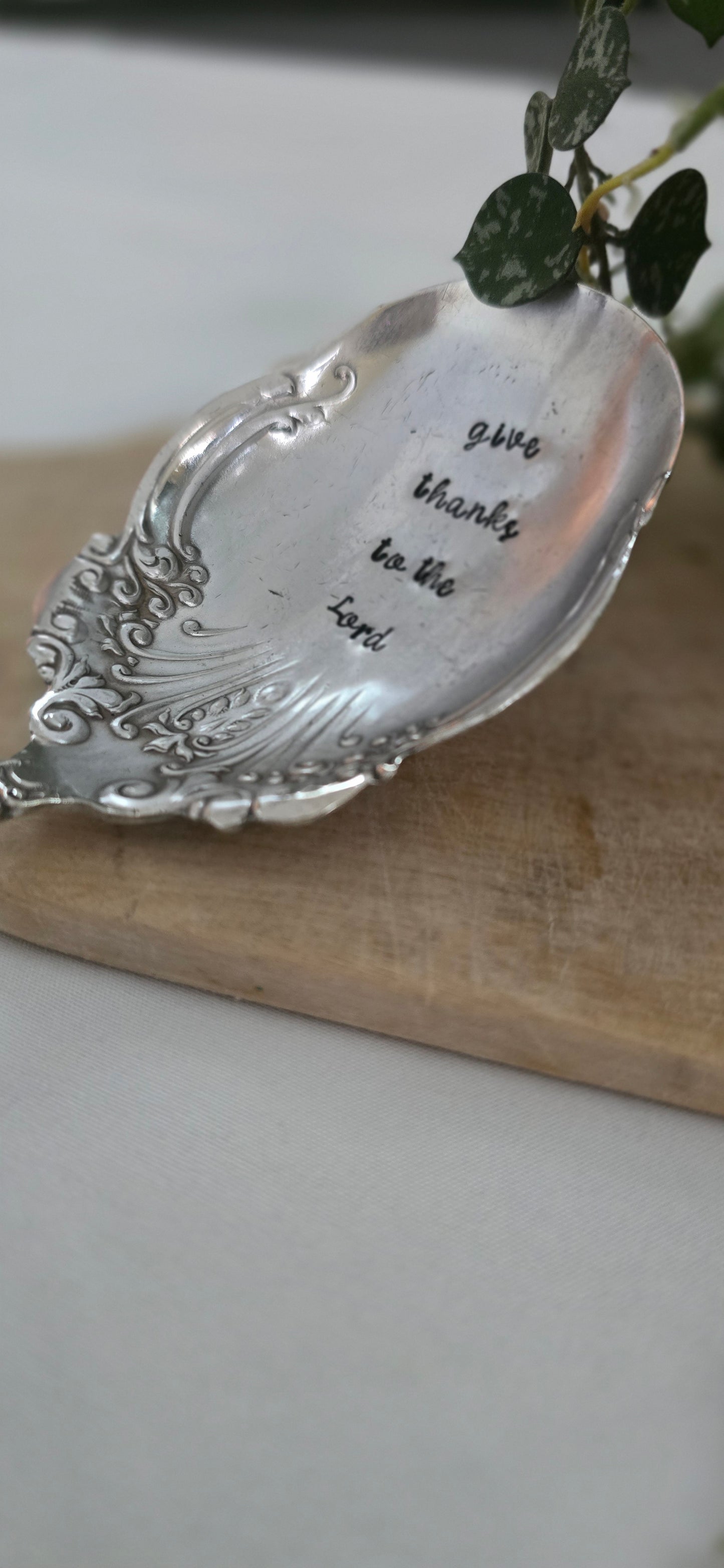 Give thanks to the Lord - Vintage Personalized Stamped Spoon | Wandering Tulips