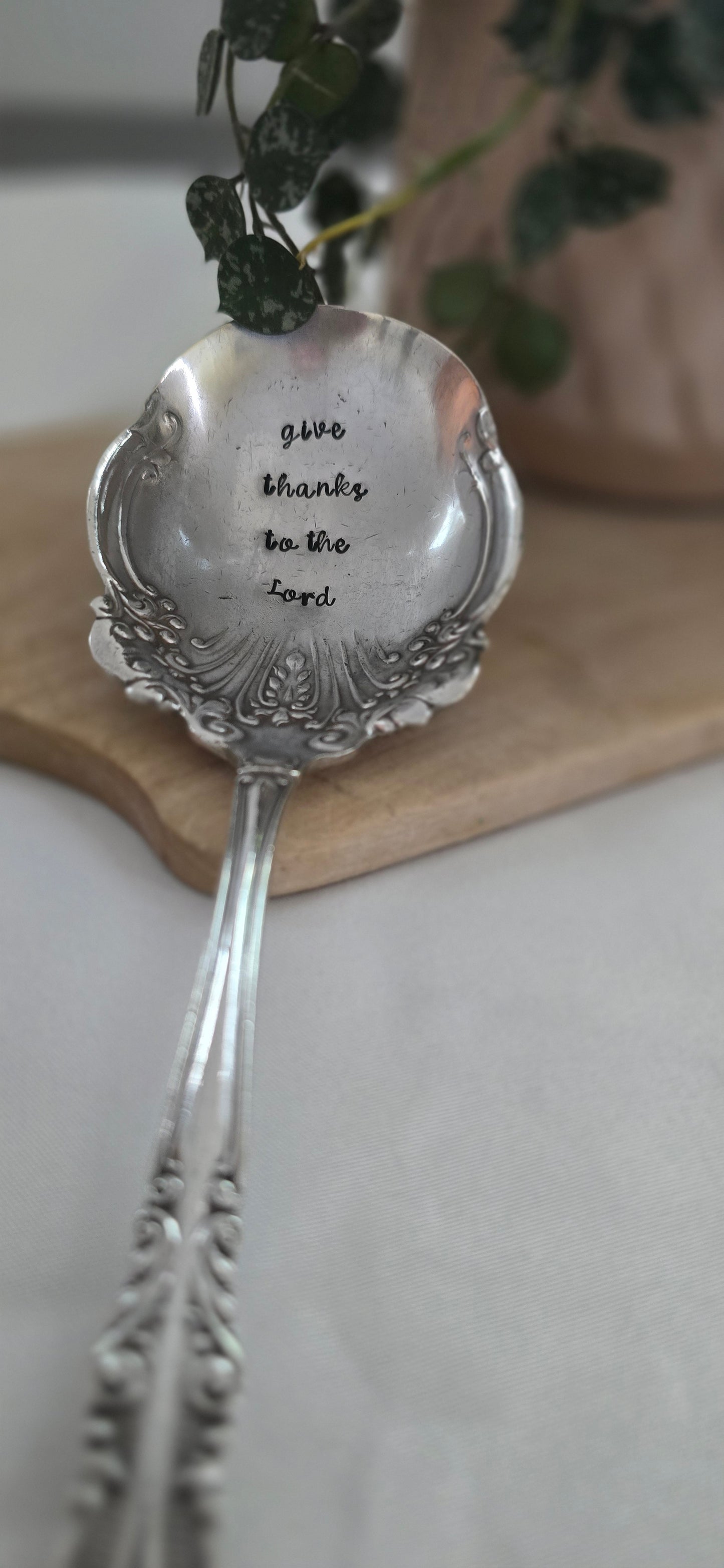 Give thanks to the Lord - Vintage Personalized Stamped Spoon | Wandering Tulips