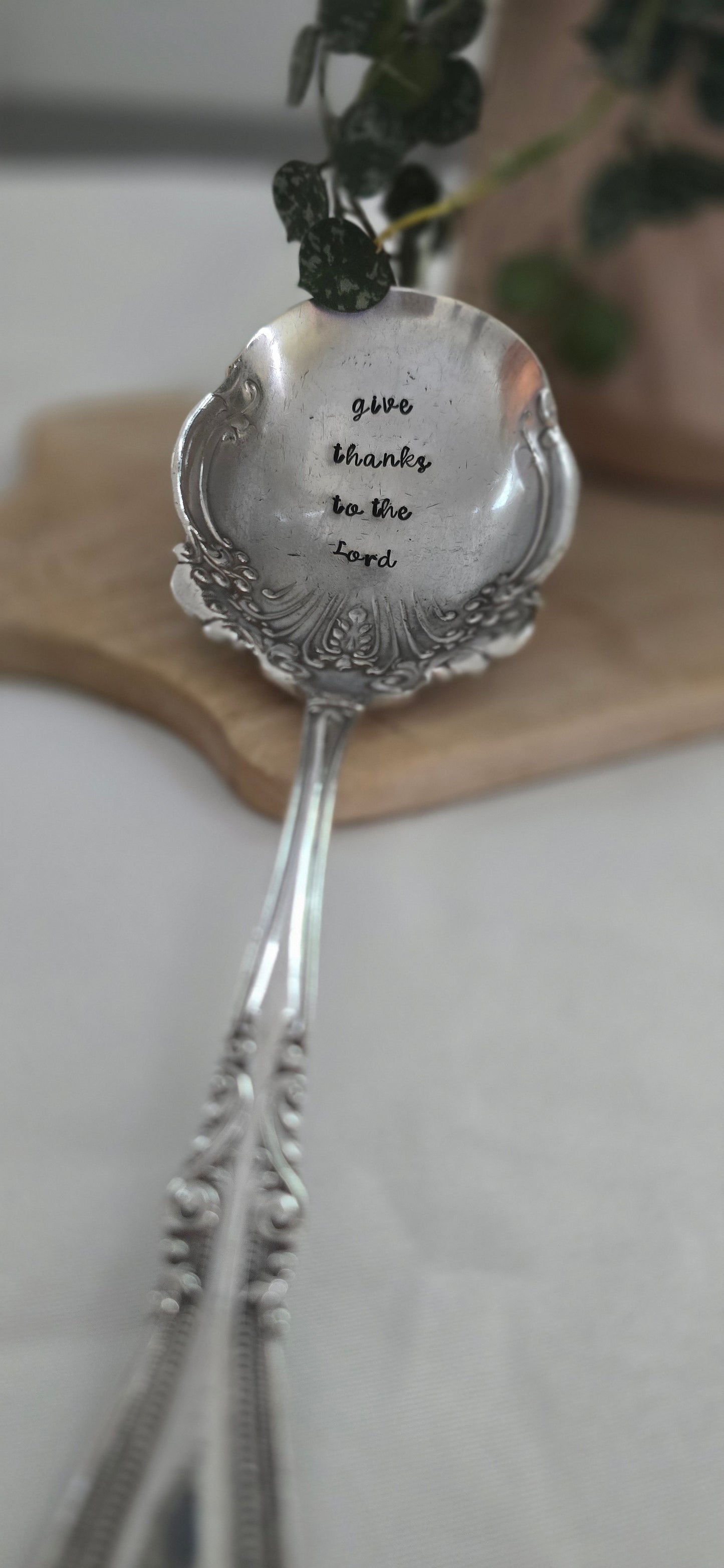 Give thanks to the Lord - Vintage Personalized Stamped Spoon | Wandering Tulips