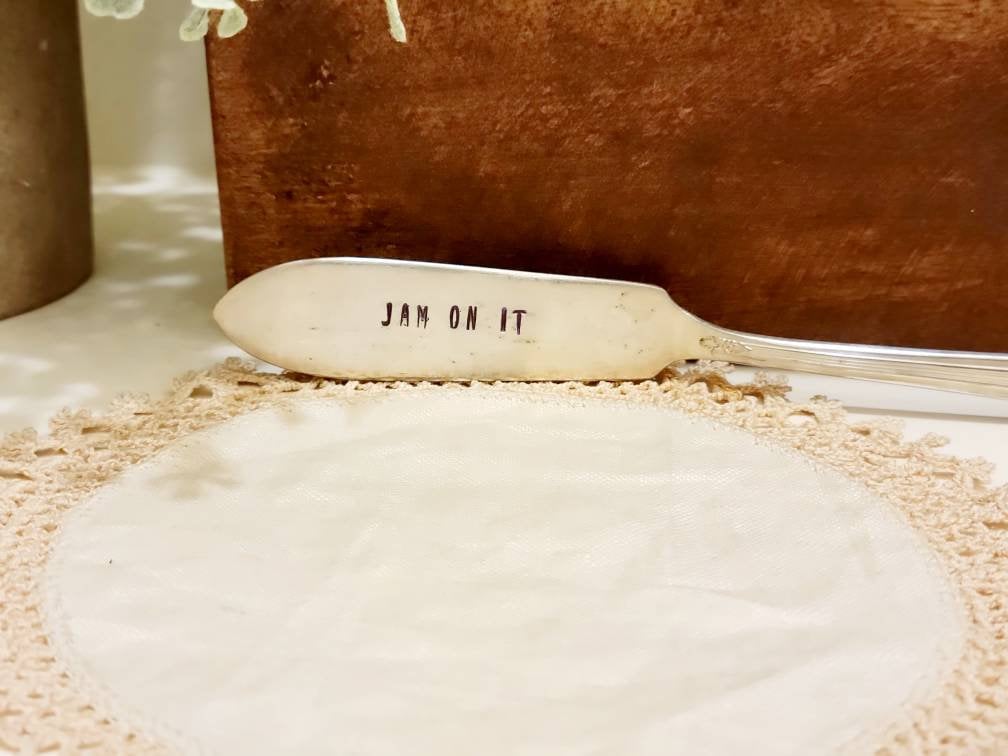 Small Hand Stamped Vintage Silver Plated Jelly Knife/Spreader, Custom Gift, Personalized Gift, Teacher Gift, Gift for Mom, gift for son