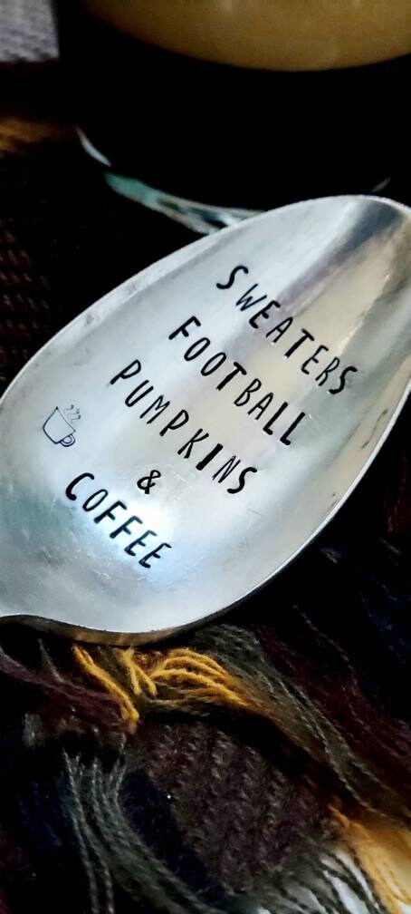 Sweaters,Football,Pumpkins and Coffee Vintage Silver Plated Soup Spoon,Gift for football fan,gift for coffee lover,autumn gift,gift for him
