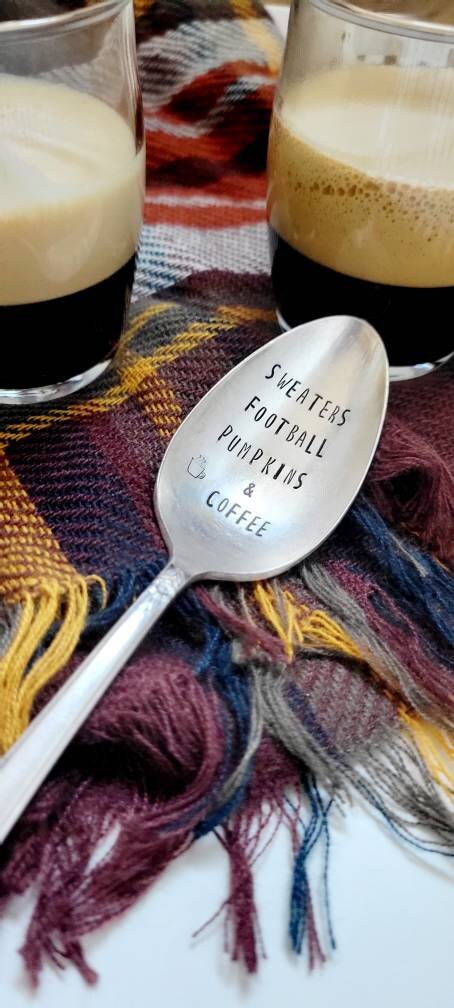Sweaters,Football,Pumpkins and Coffee Vintage Silver Plated Soup Spoon,Gift for football fan,gift for coffee lover,autumn gift,gift for him