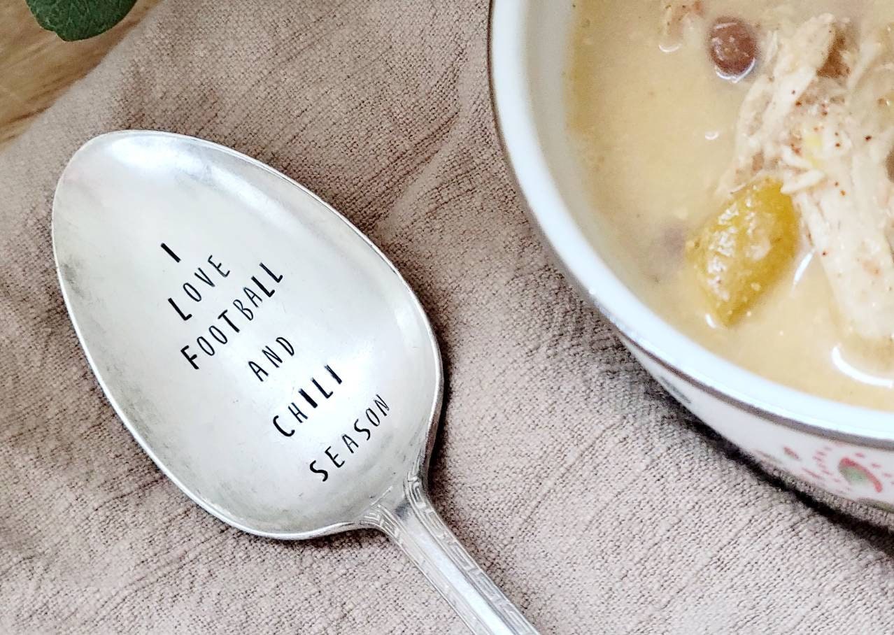 I Love Football and Chili Season Vintage Silver Plated Large Soup Spoon,Gift for Pop,Gift for Dad,gift for brother,gift for husband