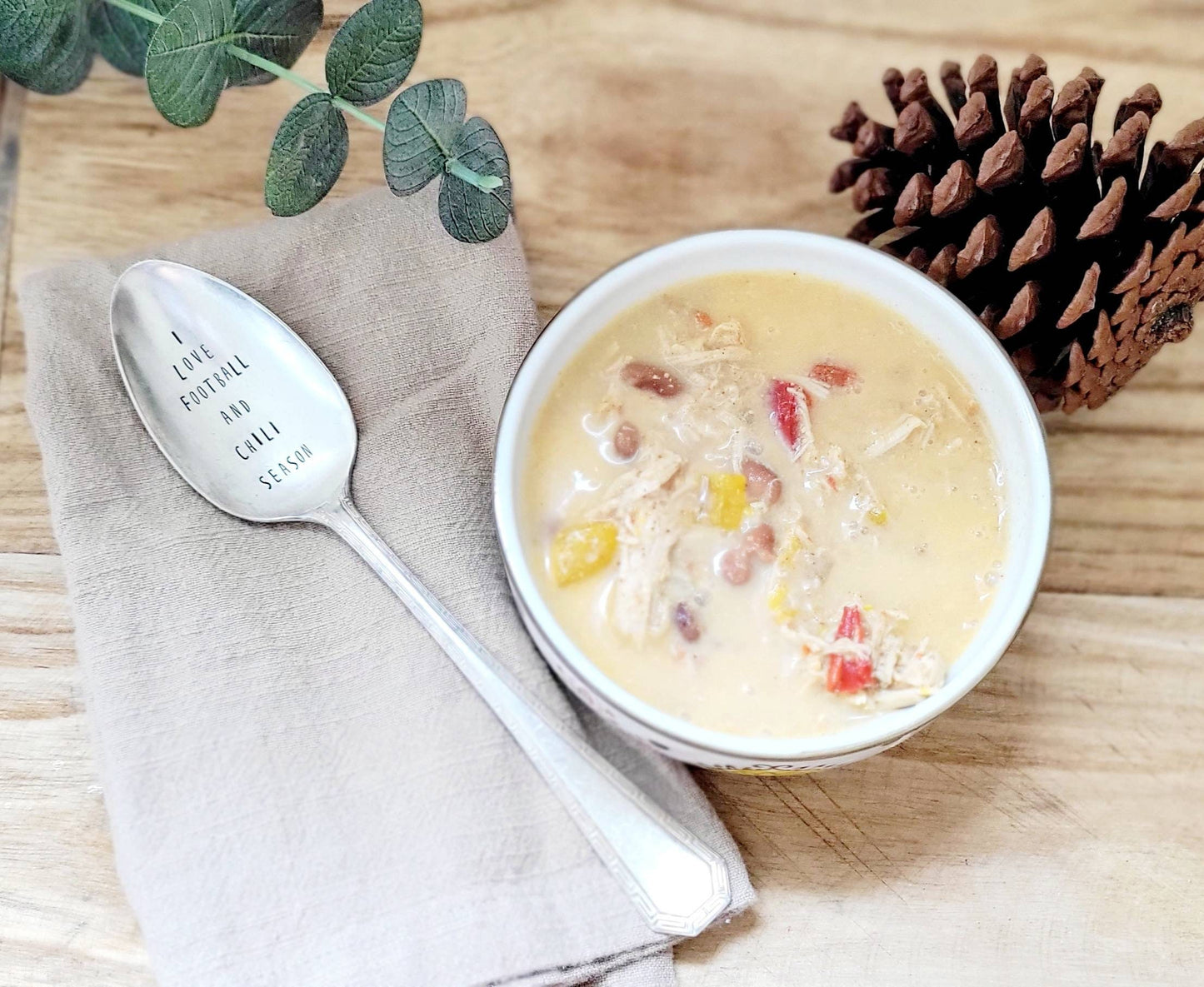 I Love Football and Chili Season Vintage Silver Plated Large Soup Spoon,Gift for Pop,Gift for Dad,gift for brother,gift for husband
