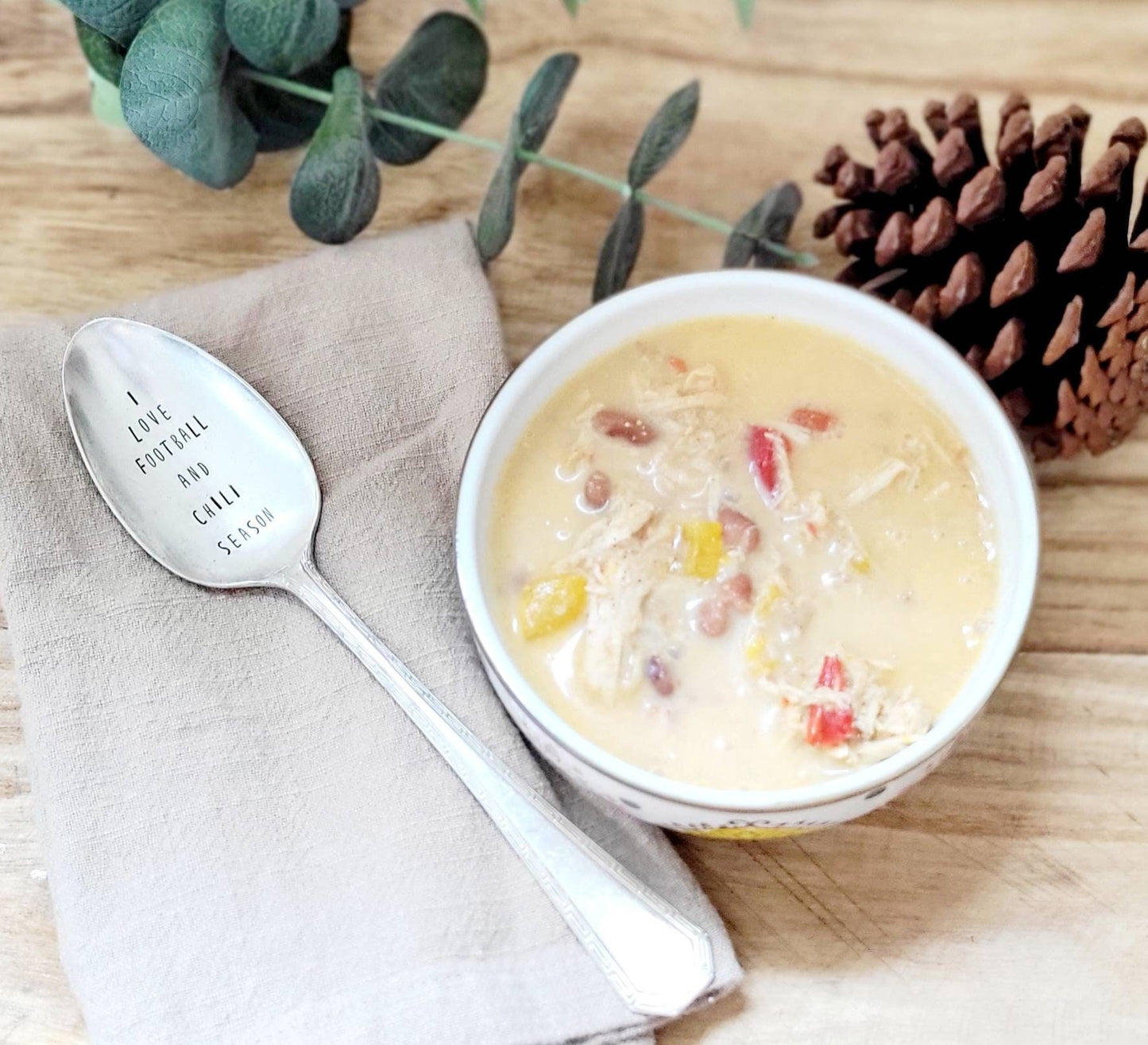 I Love Football and Chili Season Vintage Silver Plated Large Soup Spoon,Gift for Pop,Gift for Dad,gift for brother,gift for husband
