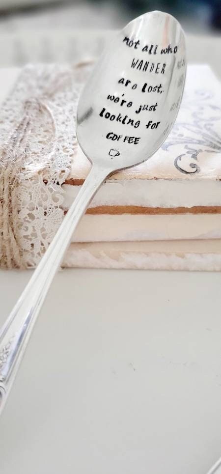 This is a beautiful vintage silver plated large soup spoon that I stamp one letter at a time. It comes packaged ready to gift.