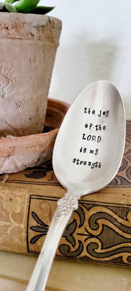The Joy Of The Lord Is My Strength Vintage Silver Plated large soup spoon,faith based gift,vintage gift,spoon gift,gift for mom,
