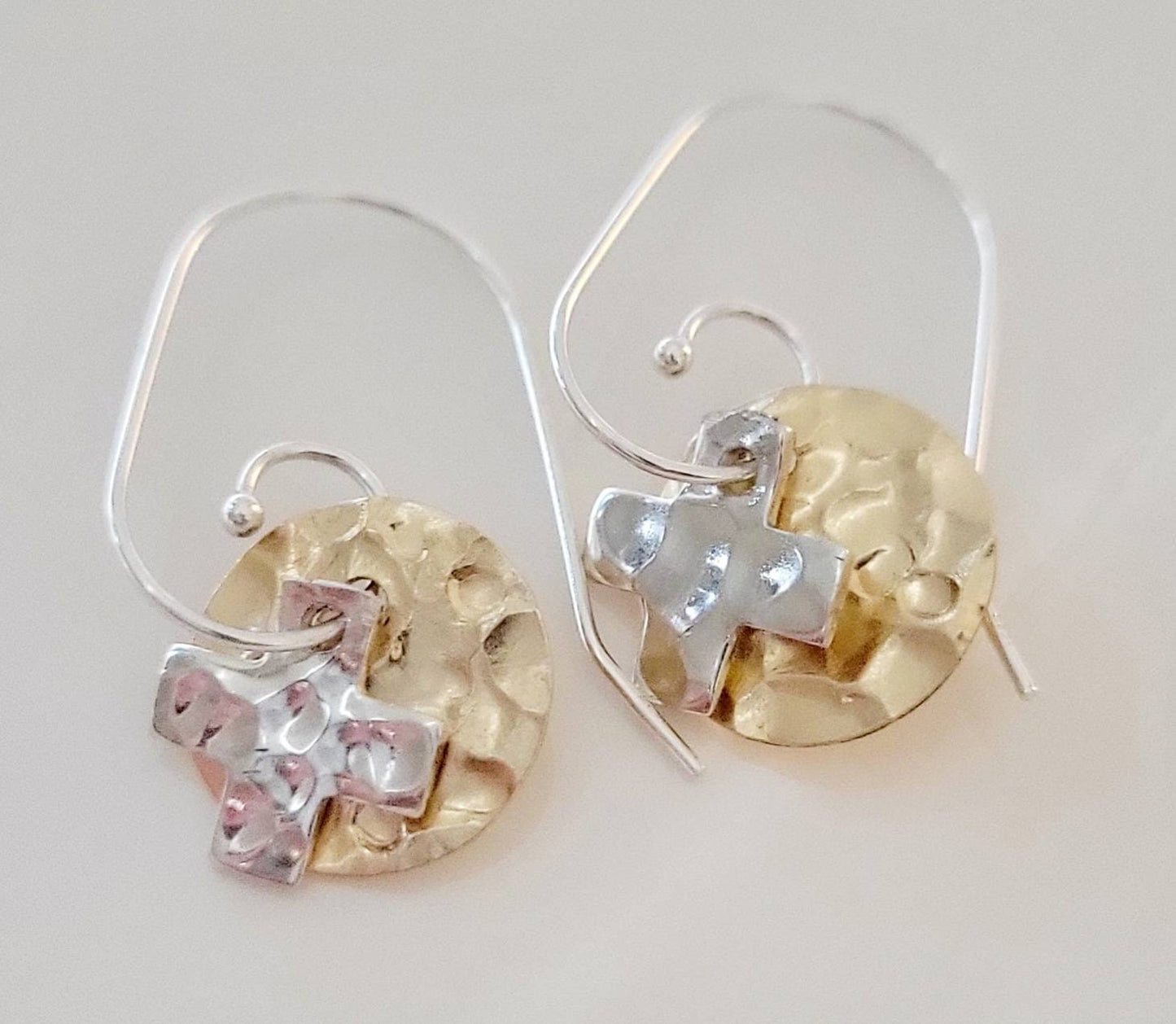 Gold Hammered Cross Earrings,Elegant Earrings,Classy Earrings,Gift for Wife,gift for best friend,faith based gift,faith earrings,faith gift