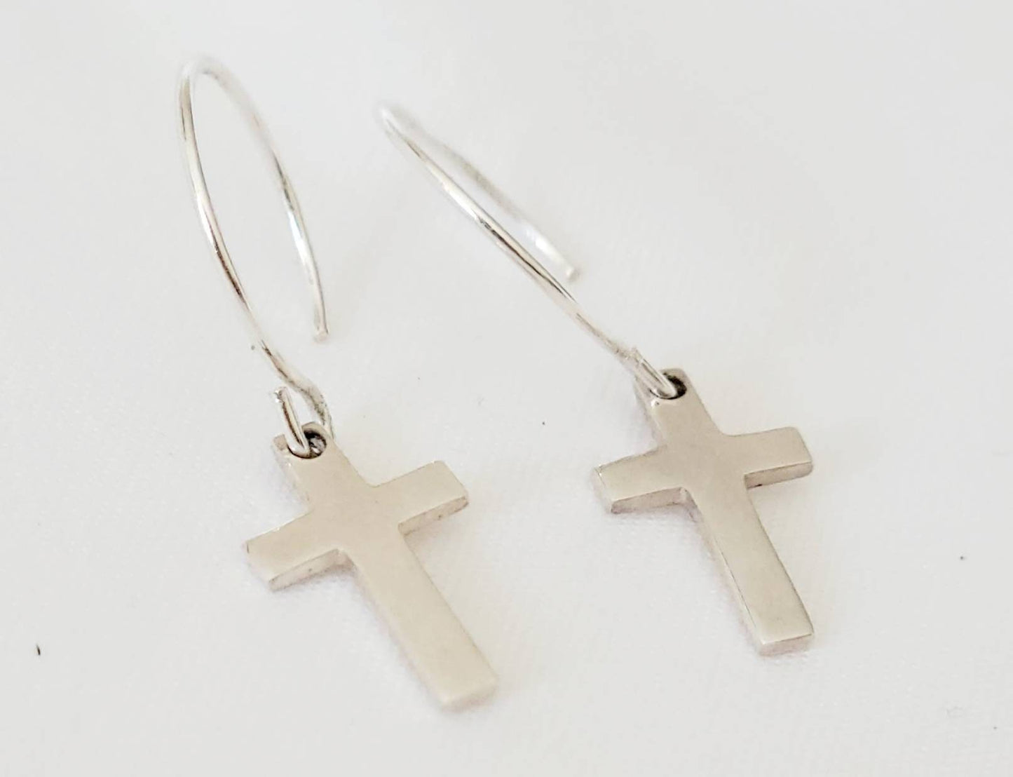 Dainty Hoop With Sterling Silver Cross,gift for mothers day,gift for wife,elegant earrings,cross earrings,dainty earrings for daughter,chilc
