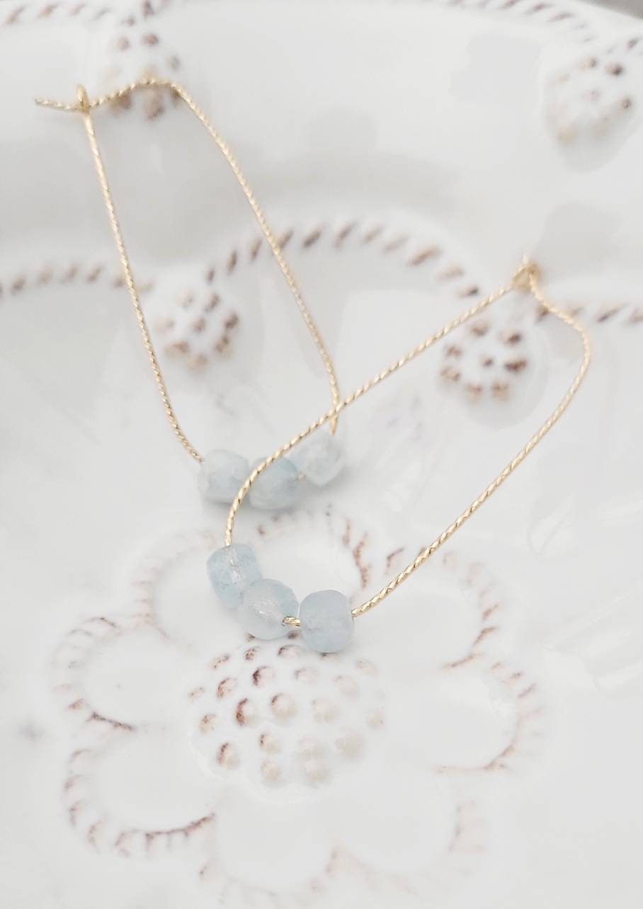 Gold Teardrop earrings with genuine aquamarine stones,gift for wife,engagement gift,gift for mom,mothers day gift,gift for daughter