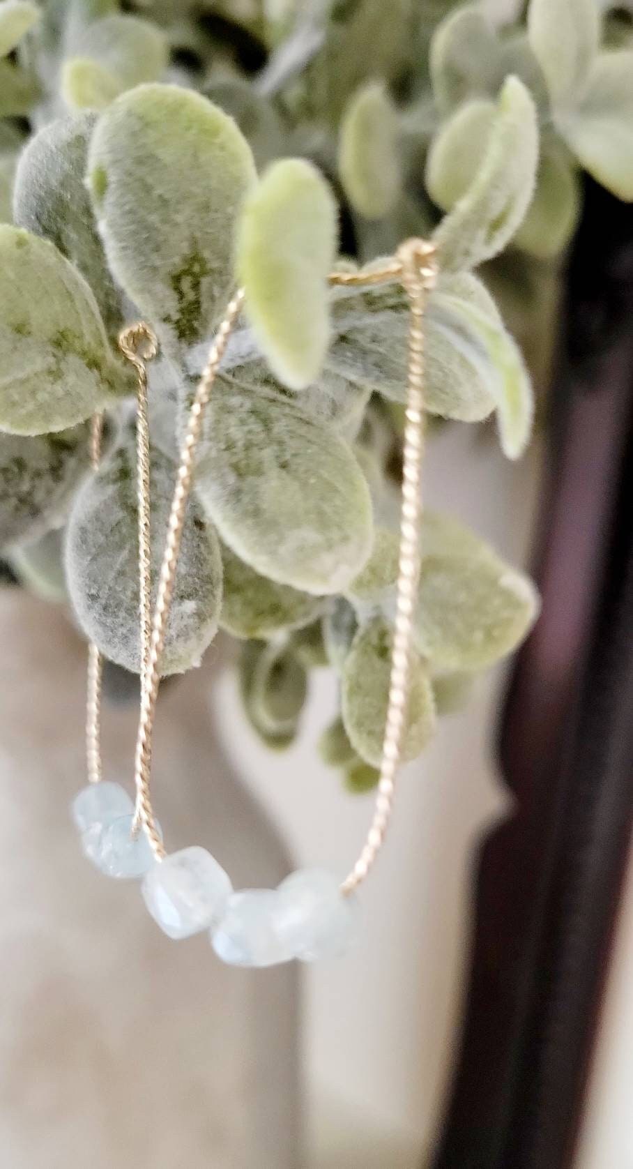 Gold Teardrop earrings with genuine aquamarine stones,gift for wife,engagement gift,gift for mom,mothers day gift,gift for daughter