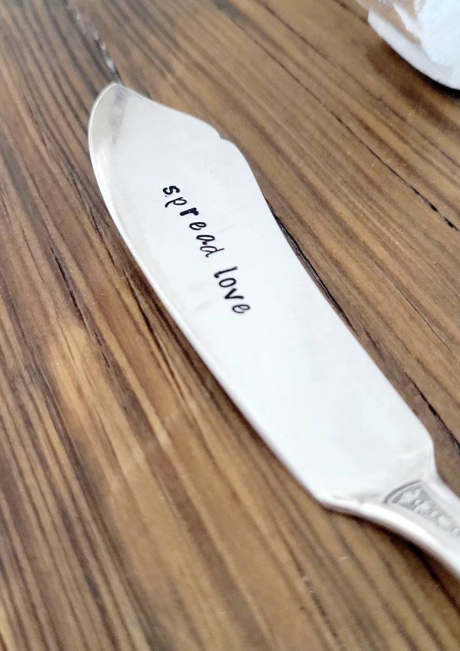 Small Vintage Silver Plated Hand Stamped Spread Joy Butter Knife,Gift for her,gift for wife,gift for husband,gift for anniversary