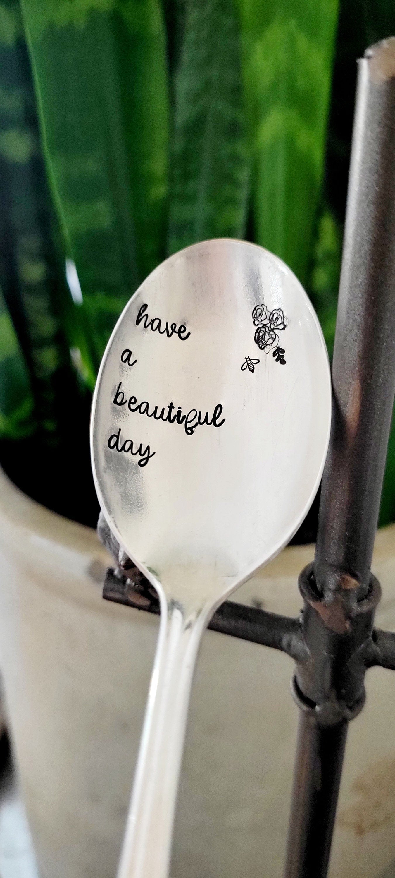 VIntage Silver Plated Soup Spoon,have a beautiful day,creamer spoon,tea spoon,honey spoon,honey lover,bee lover,gift for her,vintage gift