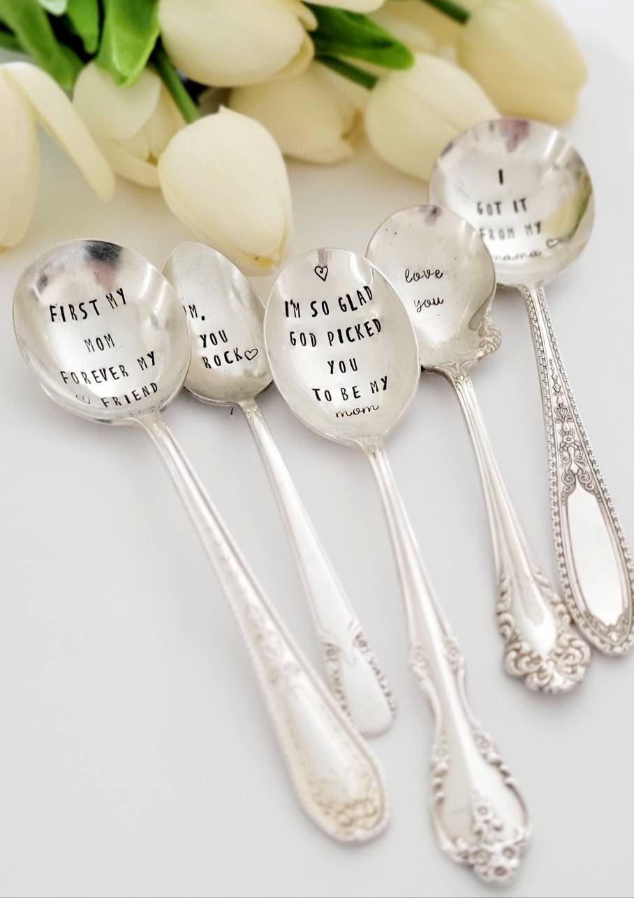 Mom You Rock Spoon,Vintage Silver Plated teaspoon,Gift for Mom,Gift for Mama,Gift for Mother,Gift from Daughter,Gift from Son