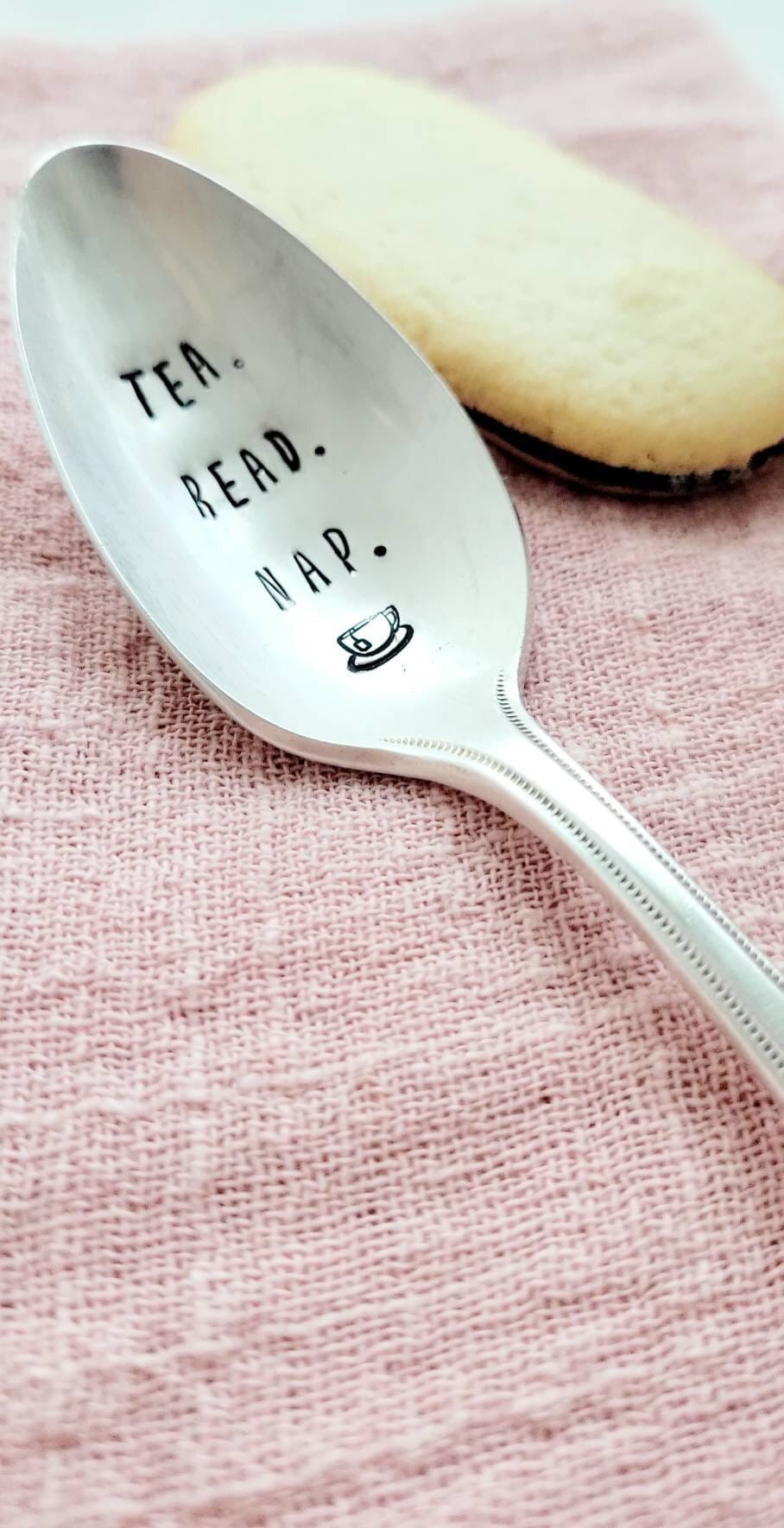 tea read nap,reading gift,book gift,reading nerd gift,book nerd gift,tea nerd gift,tea spoon,vintage tea spoon,vintage gift,mothers day gift,moms birthday,gift for wife's birthday,birthday gift for daughter,birthday gift for grandmother