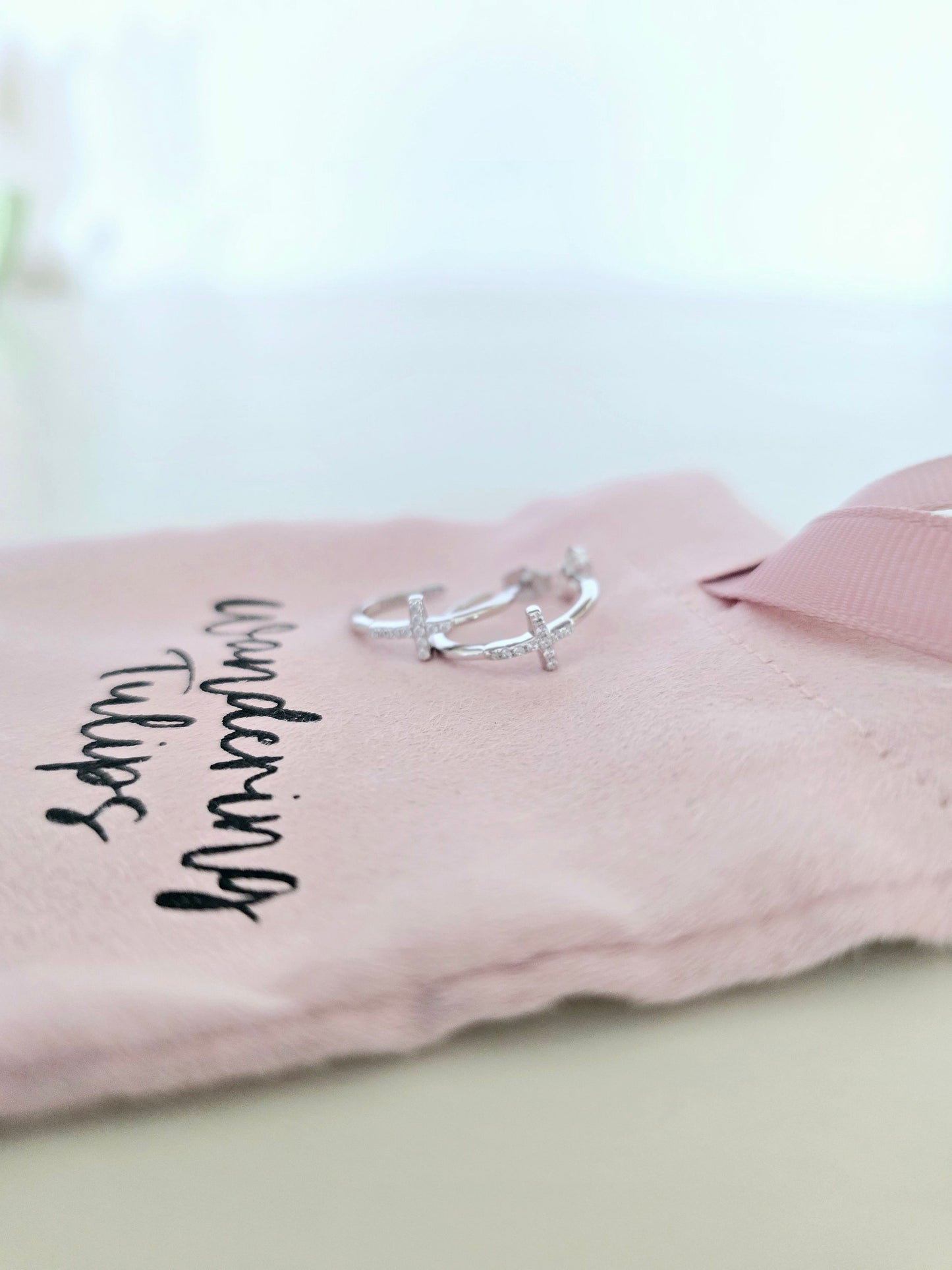 Sterling Silver CZ Cross Hoop Post Earrings