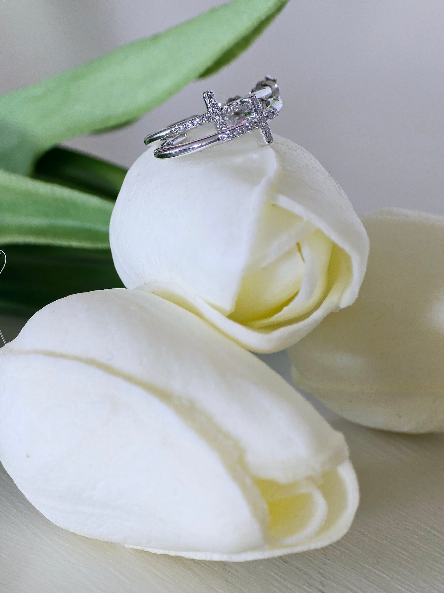 Sterling Silver CZ Cross Hoop Post Earrings