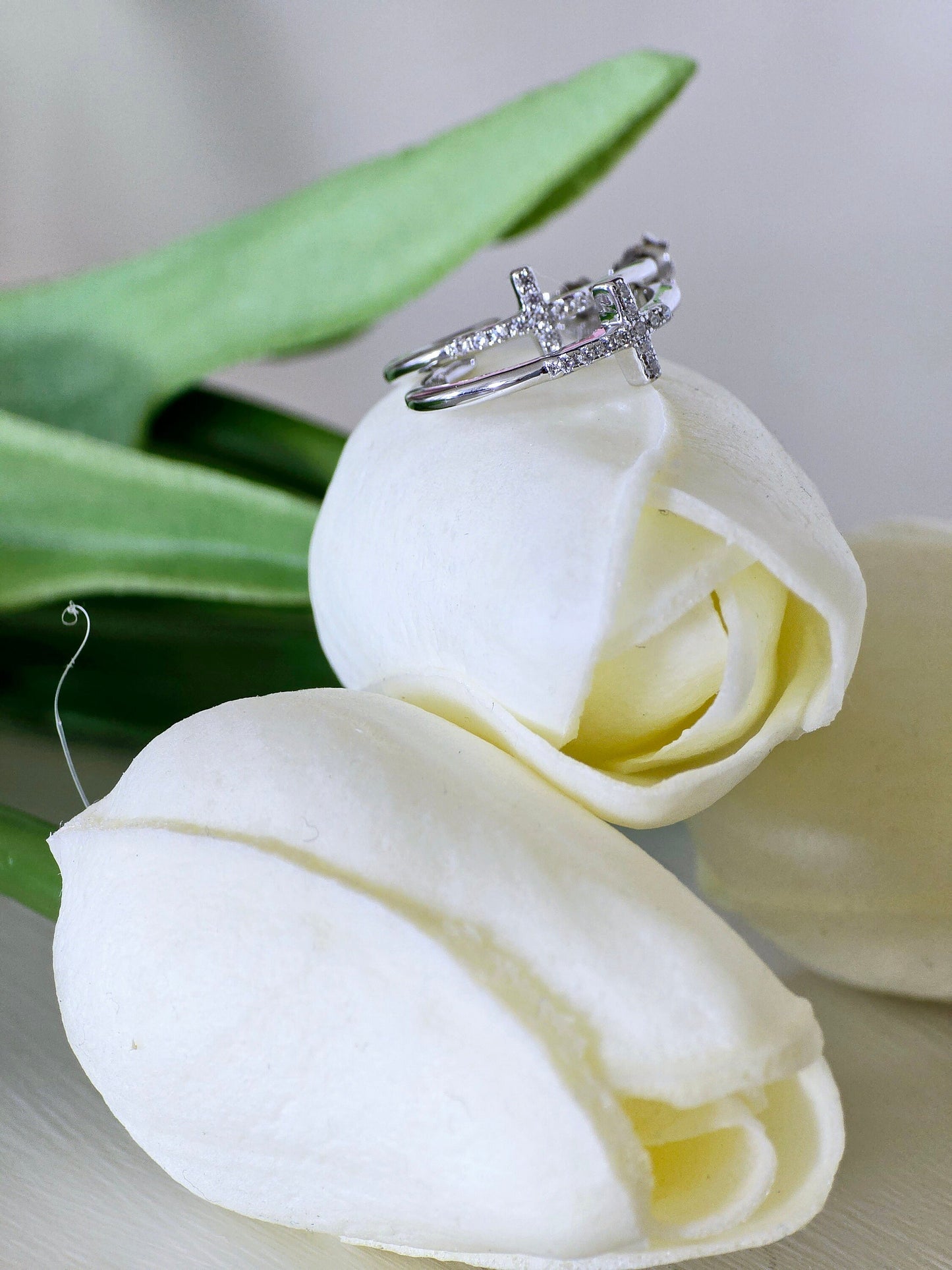 Sterling Silver CZ Cross Hoop Post Earrings