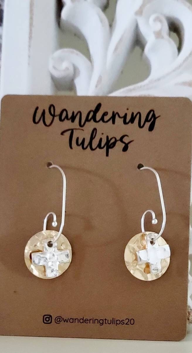 Gold Hammered Cross Earrings,Elegant Earrings,Classy Earrings,Gift for Wife,gift for best friend,faith based gift,faith earrings,faith gift