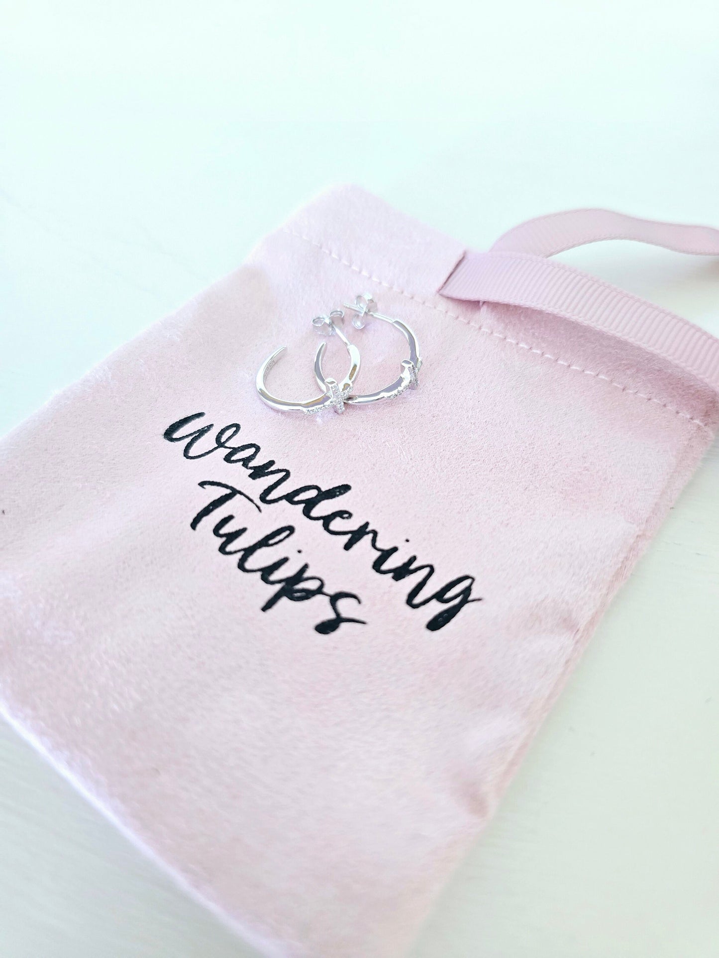 Sterling Silver CZ Cross Hoop Post Earrings