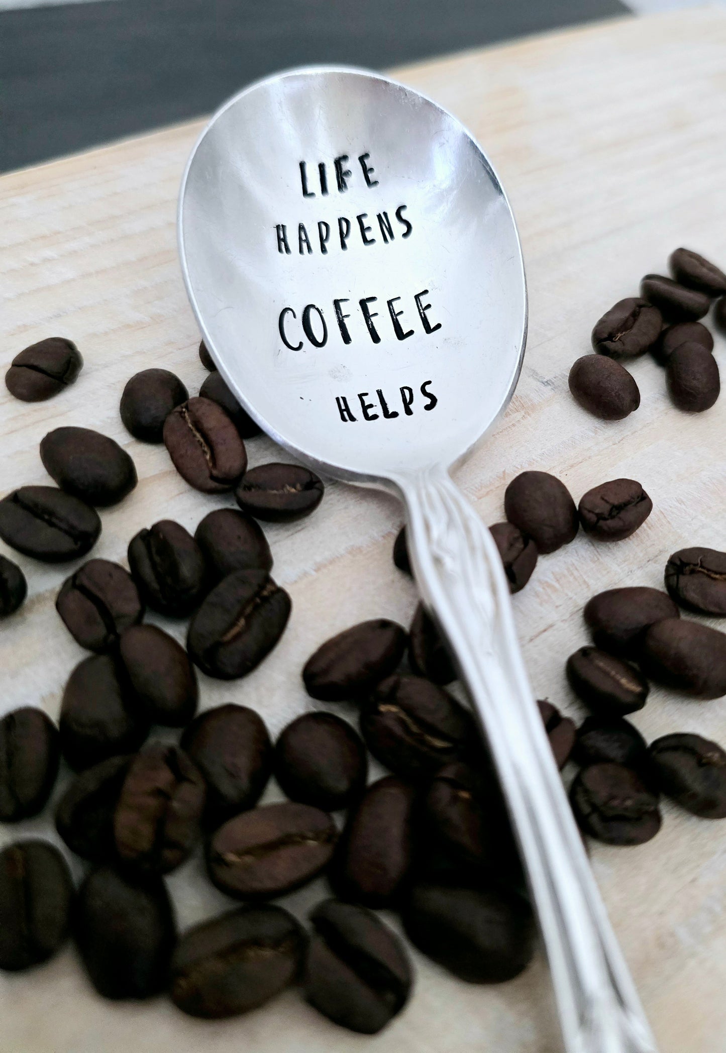 Life Happens Coffee Helps - Vintage Personalized Stamped Spoon | Wandering Tulips