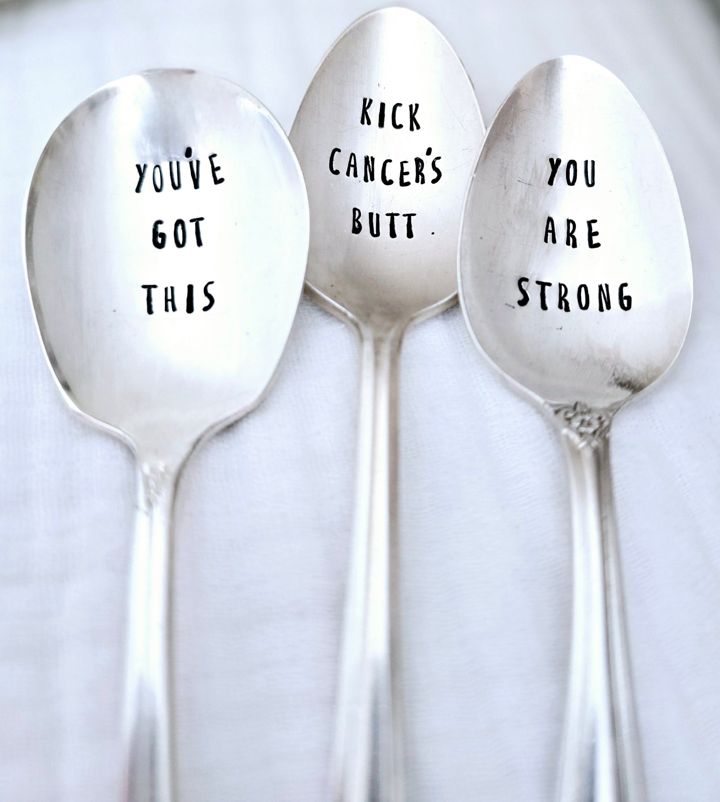 Fighting Cancer - Set Of 3 -Vintage Personalized Stamped Spoons | Wandering Tulips