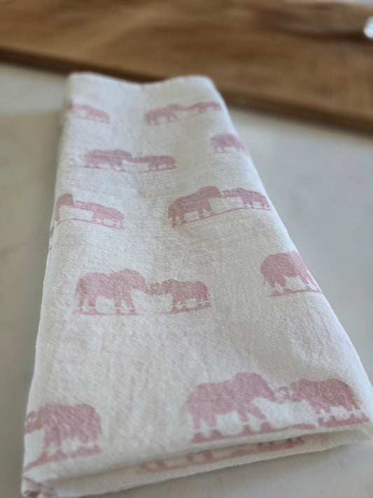 Elephant Tea Towel - Hand Painted Original Towel | Wandering Tulips