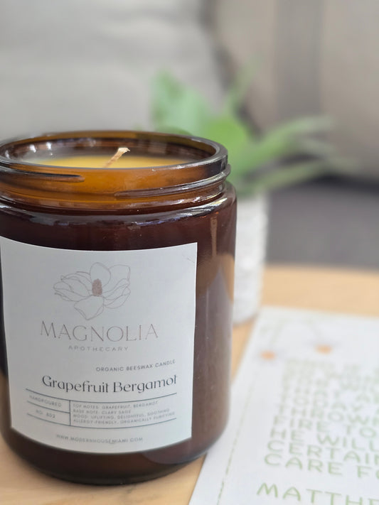 Grapefruit Bergamot Organic Beeswax Candle - Toxic Free | Wandering Tulips