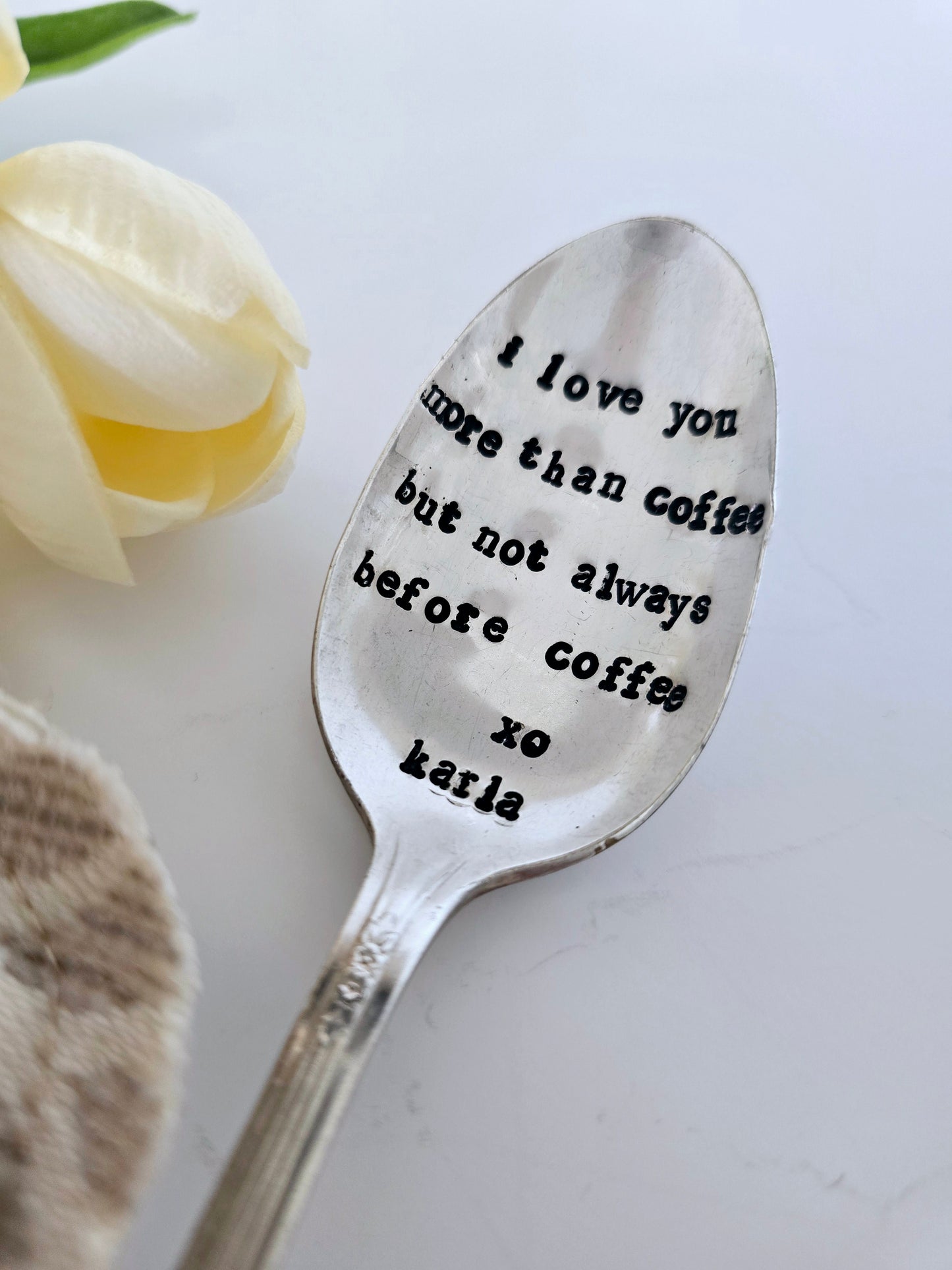 I Love You More Than Coffee - Vintage Personalized Stamped Spoon | Wandering Tulips