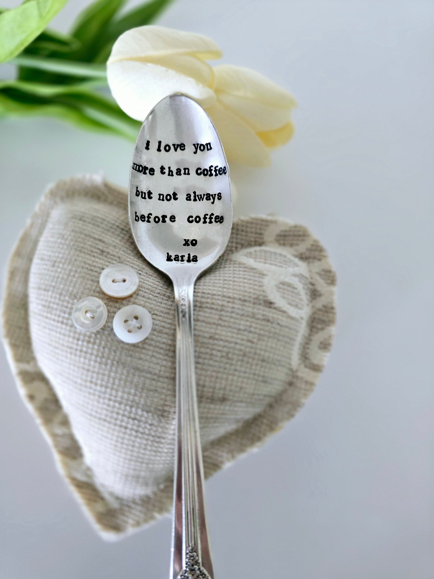 I Love You More Than Coffee - Vintage Personalized Stamped Spoon | Wandering Tulips