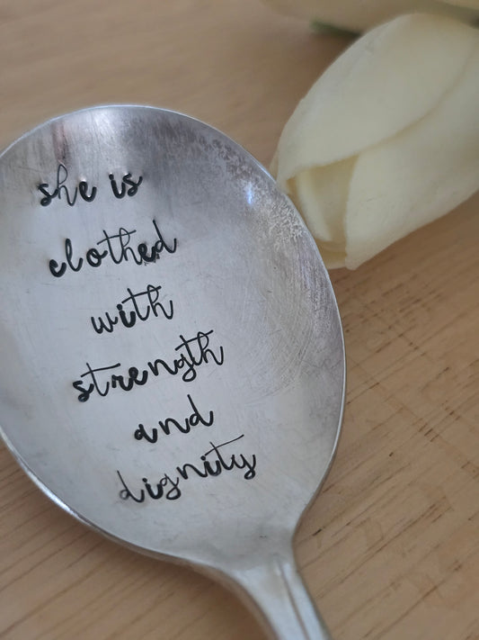 She Is Clothed In Strength And Dignity - Vintage Personalized Stamped Spoon | Wandering Tulips