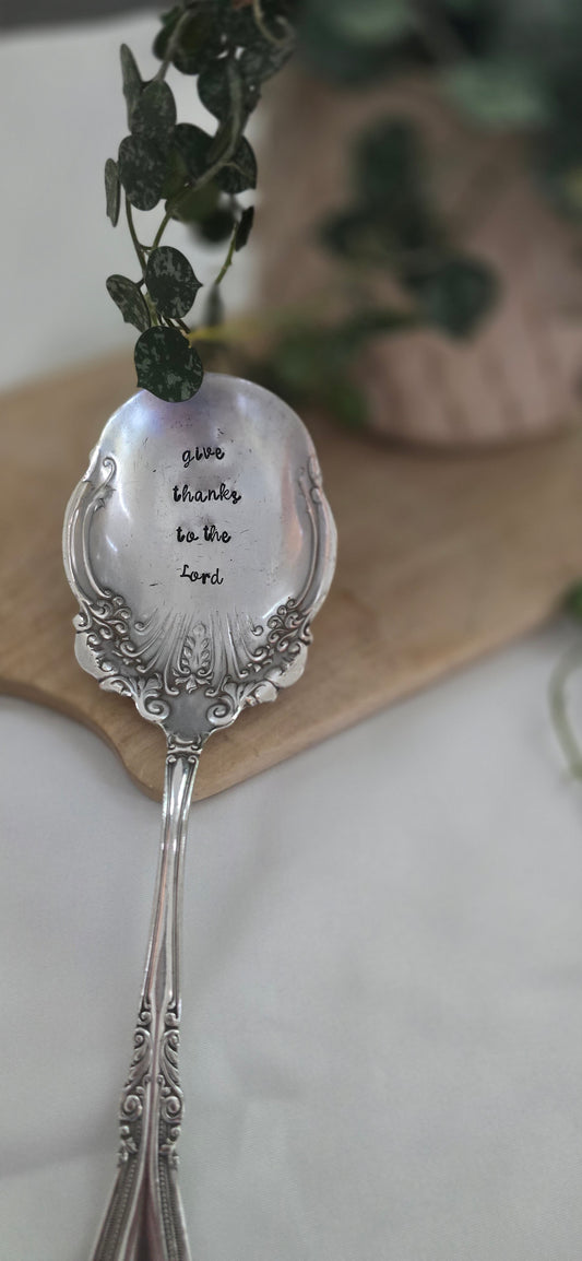 Give thanks to the Lord - Vintage Personalized Stamped Spoon | Wandering Tulips