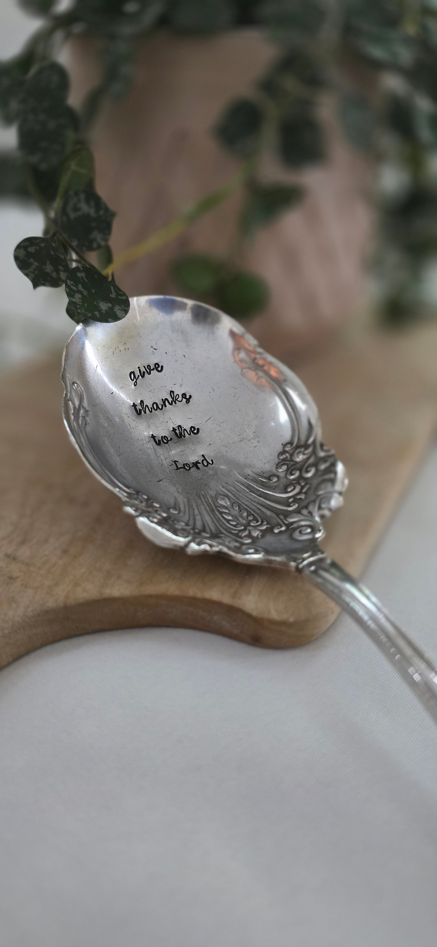 Give thanks to the Lord - Vintage Personalized Stamped Spoon | Wandering Tulips
