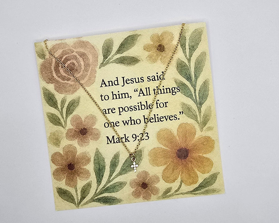 All Things Are Possible Scripture Card and Cross Necklace | Wandering Tulips