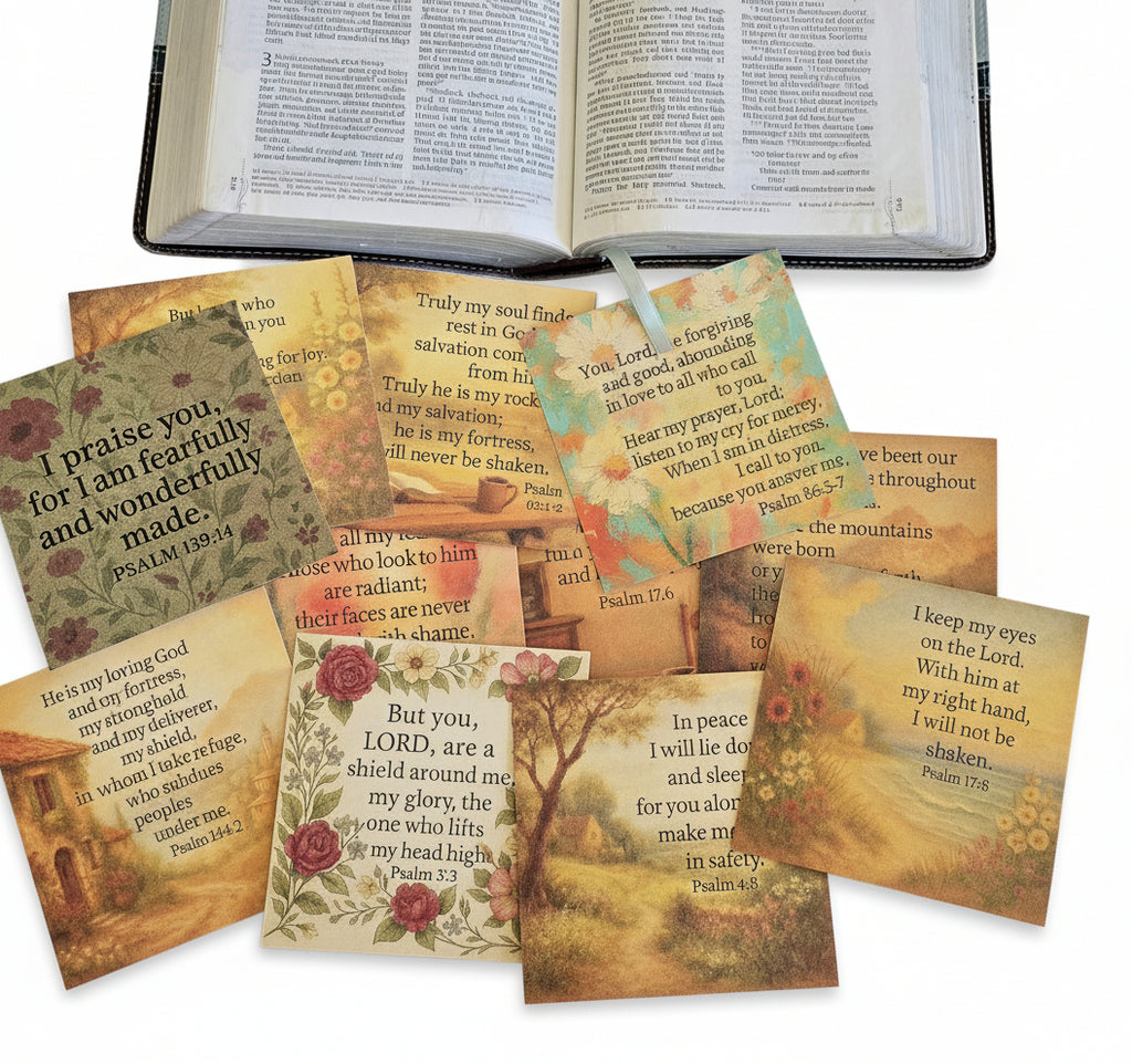 Psalms scripture card set with stand