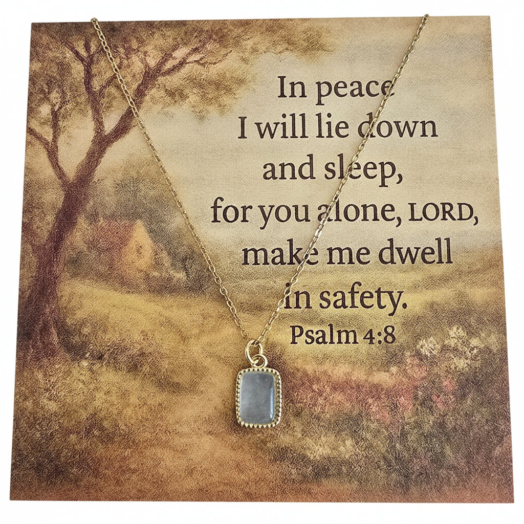 Psalm 4:8 card with necklace