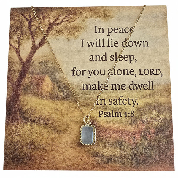 Psalm 4:8 card with necklace