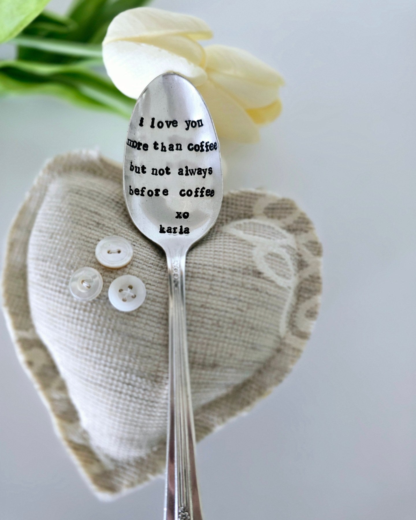 I Love You More Than Coffee - Vintage Personalized Stamped Spoon | Wandering Tulips