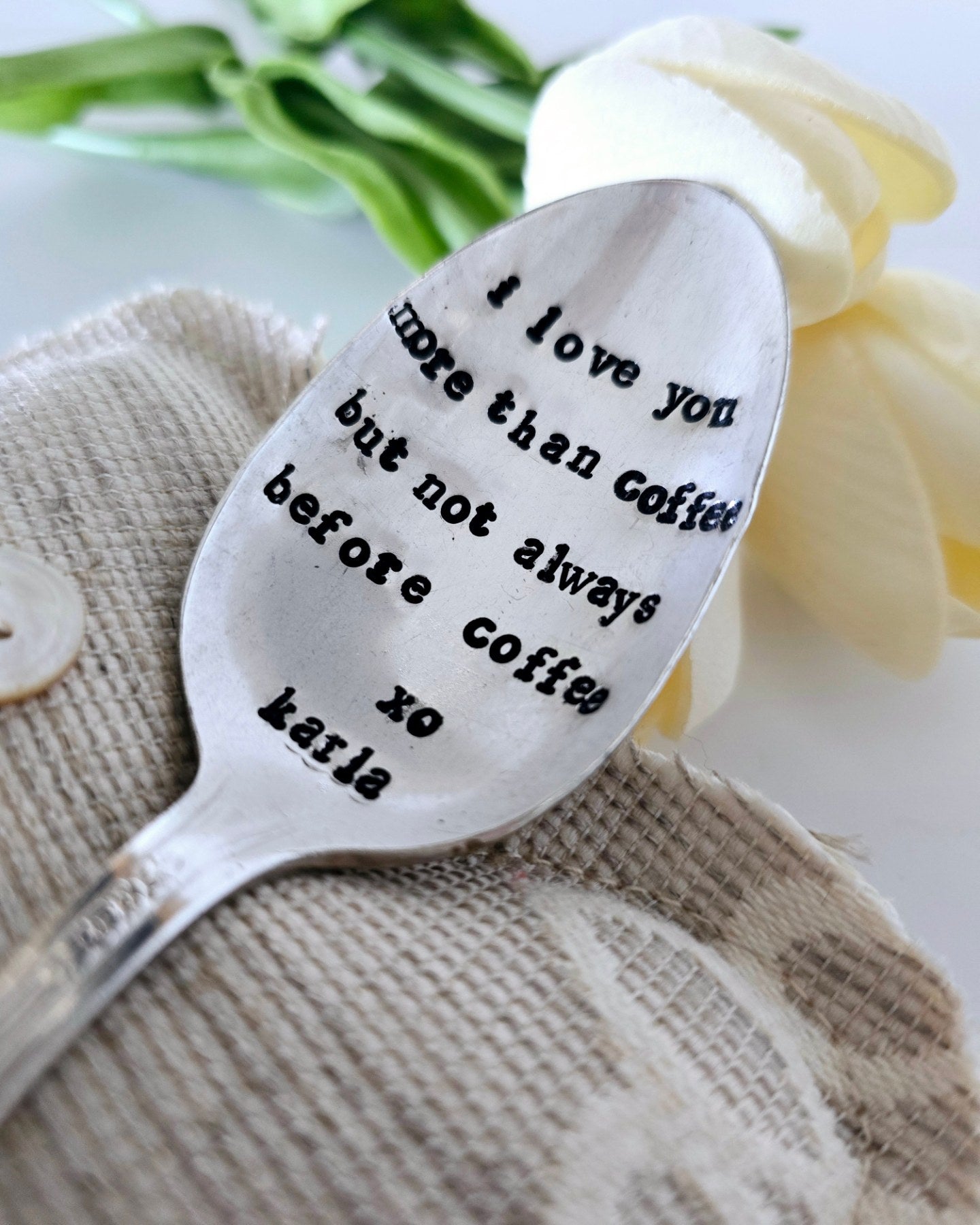 I Love You More Than Coffee - Vintage Personalized Stamped Spoon | Wandering Tulips