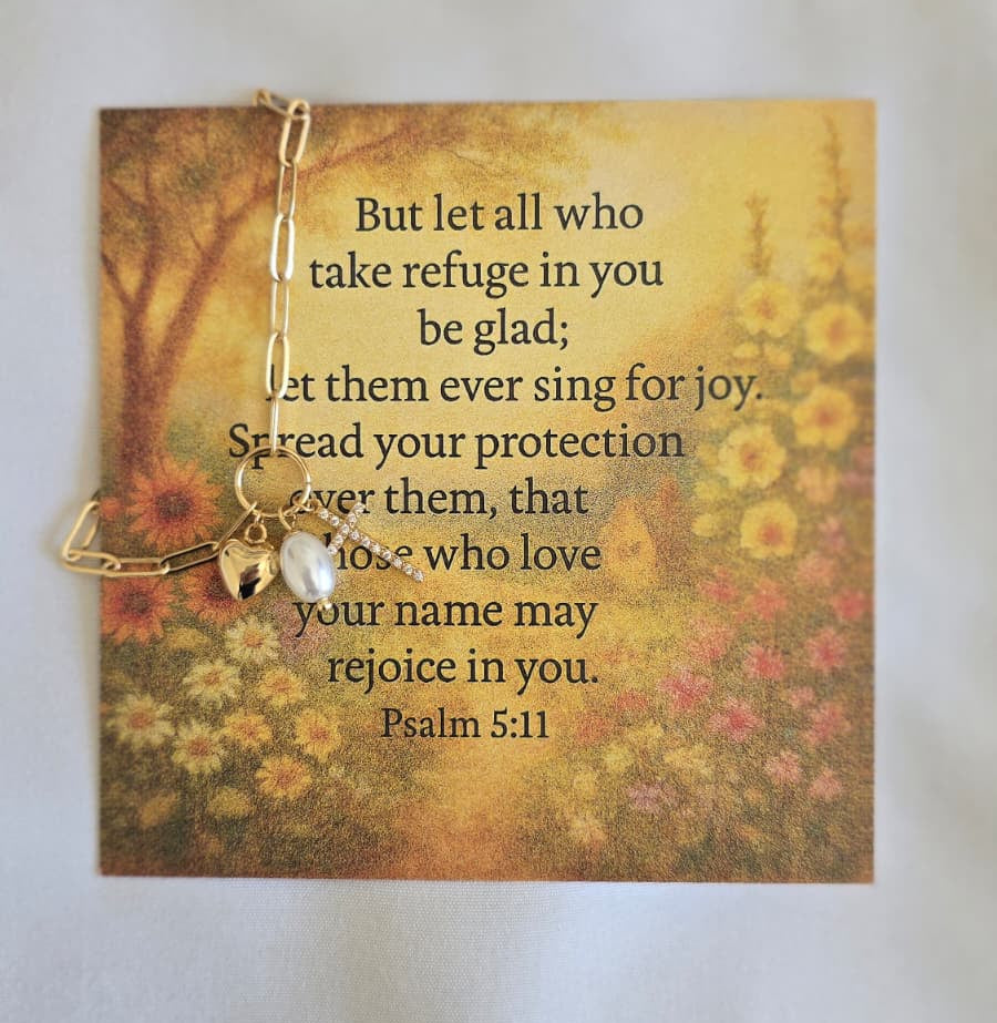Decorative card with floral design and Bible verse on a white background