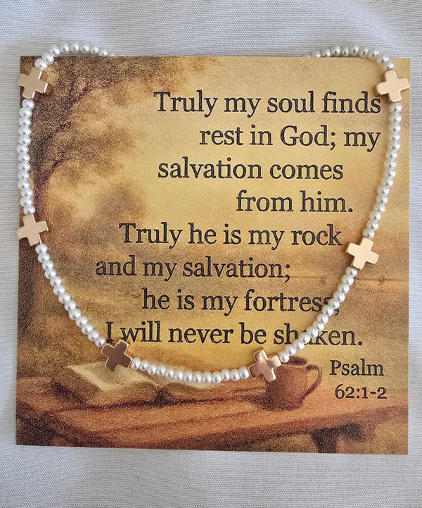 Pearl cross necklace with scripture card 